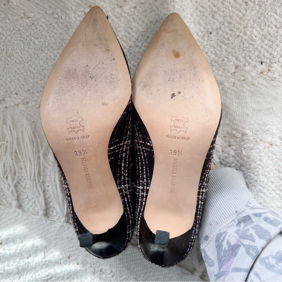 Manolo Blahnik Heels BB Tweed Brown Purple Pink Pointed Toe Dress Shoes 8.5 - Picture 6 of 7